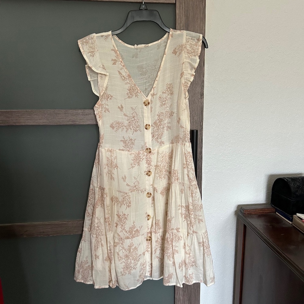 Altar'd State | Cream & Brown Floral Sundress- Size M